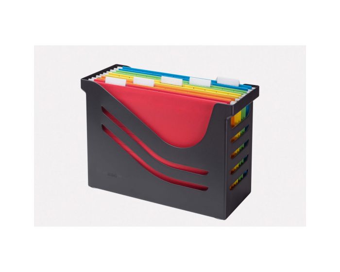 Hängemappenbox Re-Solution schwarz gefüllt mit 5 farbigen Hängemappen A4 JALE... 